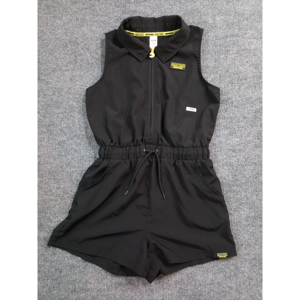 Justice Pac-Man Romper Girls Large 12/14 Black Sleeveless Zip Front